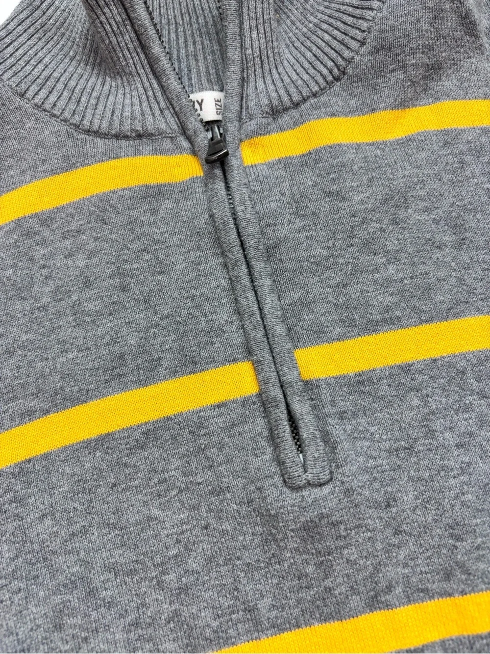 Old Navy XXL Gray & Yellow Striped Quarter Zip Cotton Sweater